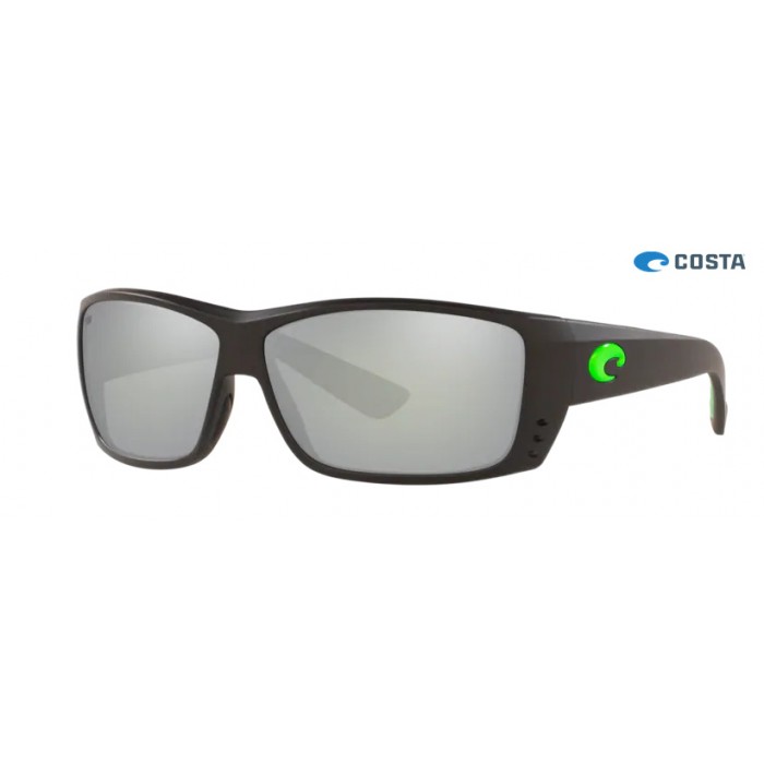 Costa Cat Cay Matte Black Green Logo frame Grey Silver lens Sunglasses