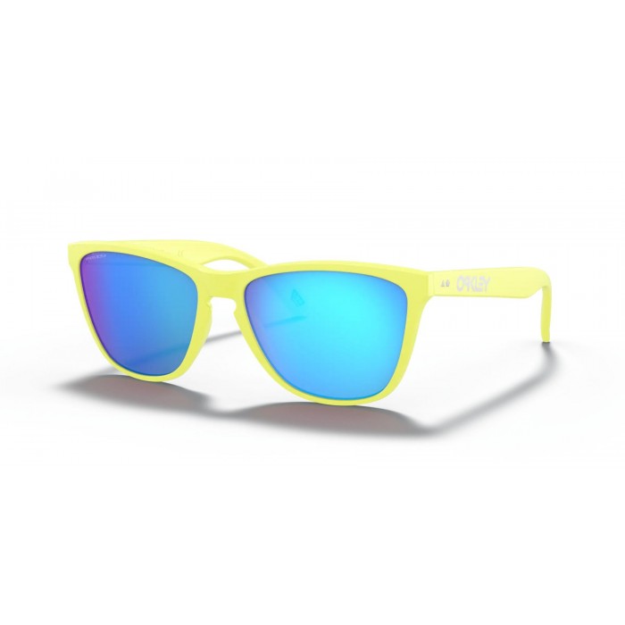 Oakley Frogskins Frogskins 35Th Anniversary Low Bridge Fit Matte Neon Yellow Frame Prizm Sapphire Lens Sunglasses
