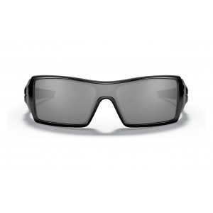 Oakley Oil Rig Polished Black & Silver Ghost Text Frame Black Iridium Lens Sunglasses
