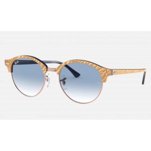 Ray Ban Clubround Marble RB4246 Gradient + Wrinkled Beige Frame Light Blue Gradient Lens Sunglasses