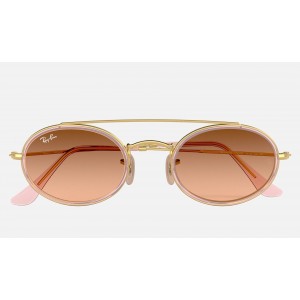 Ray Ban Oval Double Bridge RB3847 Pink Gradient Gold Sunglasses