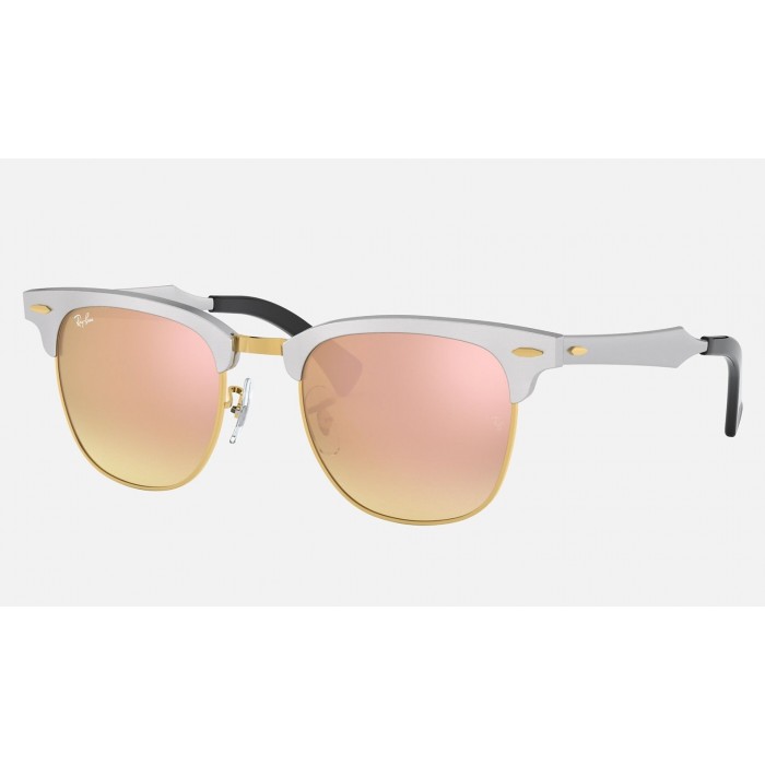 Ray Ban Clubmaster Aluminum Flash Lenses Gradient RB3507 Gradient Flash + Silver Frame Rose Gold Lens Sunglasses