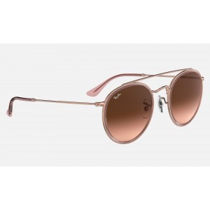 Ray Ban Round Double Bridge RB3647 Gradient + Pink Frame Brown Gradient Lens Sunglasses