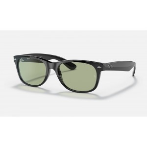 Ray Ban New Wayfarer Classic Low Bridge Fit RB2132 Mirror + Shiny Black Frame Green Mirror Lens Sunglasses