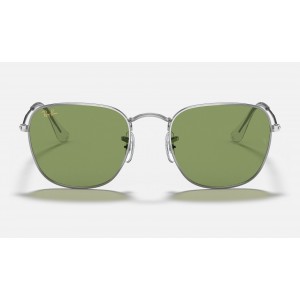 Ray Ban Round Frank Legend RB3857 Classic + Silver Frame Light Green Classic Lens Sunglasses