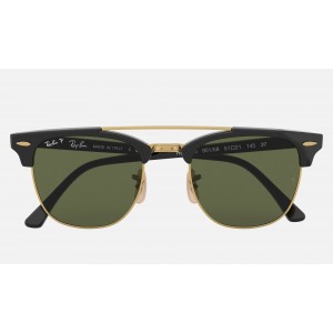 Ray Ban Clubmaster Double Bridge RB3816 Polarized Classic G-15 + Black Frame Green Classic G-15 Lens Sunglasses
