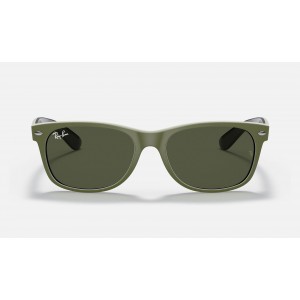 Ray Ban New Wayfarer Color Mix RB2132 Classic G-15 + Green Frame Green Classic G-15 Lens Sunglasses