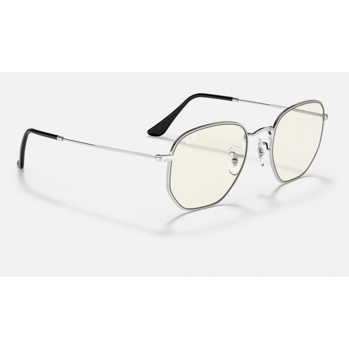 Ray Ban Hexagonal Blue-Light Clear Evolve RB3548 Clear Photocromic With Blue-Light Filter Silver Sunglasses