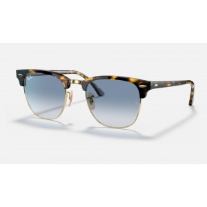 Ray Ban Clubmaster Fleck RB3016 Gradient + Yellow Havana Frame Light Blue Gradient Lens Sunglasses