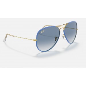 Ray Ban Aviator Full Color Legend RB3025 Light Blue Gradient Gold Sunglasses