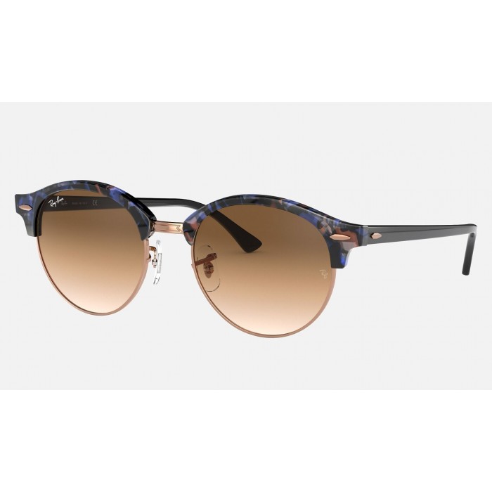 Ray Ban Clubmaster Clubround Fleck RB4246 Gradient + Spotted Brown And Blue Frame Light Brown Gradient Lens Sunglasses
