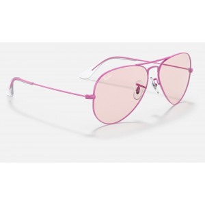 Ray Ban Aviator Solid Evolve RB3025 Pink Photochromic Evolve Violet Sunglasses