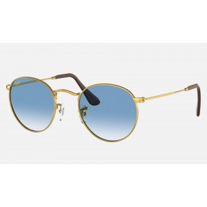 Ray Ban Round Metal Collection RB3447 Light Blue Gradient Gold Sunglasses