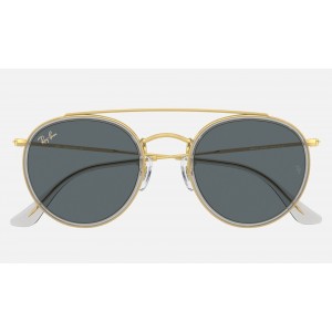 Ray Ban Round Double Bridge Legend RB3647 Classic + Shiny Gold Frame Blue/Grey Classic Lens Sunglasses