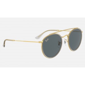 Ray Ban Round Double Bridge Legend RB3647 Classic + Shiny Gold Frame Blue/Grey Classic Lens Sunglasses