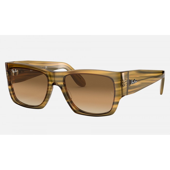 Ray Ban Nomad RB2187 Gradient + Striped Yellow Frame Light Brown Gradient Lens Sunglasses