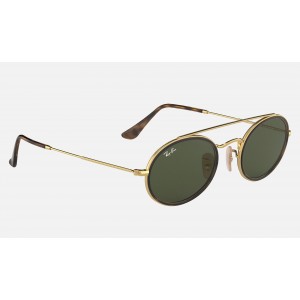 Ray Ban Oval Double Bridge RB3847 Green Classic G-15 Gold Sunglasses