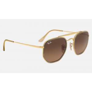 Ray Ban Round Marshal Ii RB3648 Gradient + Gold Frame Brown Gradient Lens Sunglasses