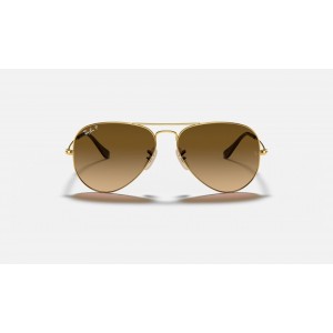 Ray Ban Aviator Gradient RB3025 Brown Gradient Gold With Black Sunglasses