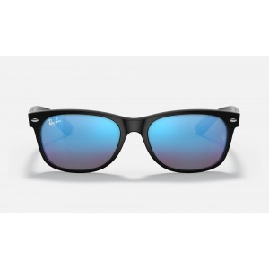 Ray Ban New Wayfarer Flash RB2132 Black Frame Blue Flash Lens Sunglasses