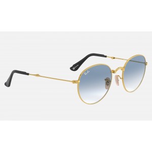 Ray Ban Round Folding Collection RB3532 Light Blue Gradient Gold Sunglasses