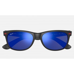 Ray Ban New Wayfarer RB2132M Scuderia Ferrari Collection Mirror + Black Frame Blue Mirror Lens Sunglasses