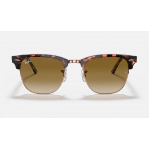 Ray Ban Clubmaster Fleck RB3016 Gradient + Pink Havana Frame Light Brown Gradient Lens Sunglasses