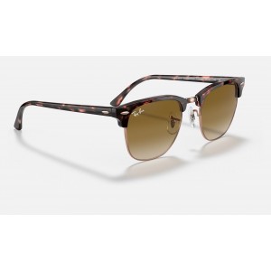 Ray Ban Clubmaster Fleck RB3016 Gradient + Pink Havana Frame Light Brown Gradient Lens Sunglasses