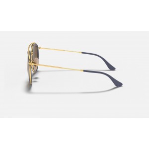 Ray Ban Round Double Bridge RB3647 Gradient Flash + Gold Frame Silver Gradient Flash Lens Sunglasses