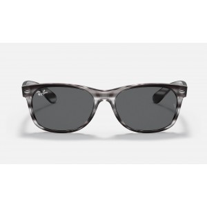 Ray Ban New Wayfarer Color Mix RB2132 Classic + Striped Grey Frame Dark Grey Classic Lens Sunglasses