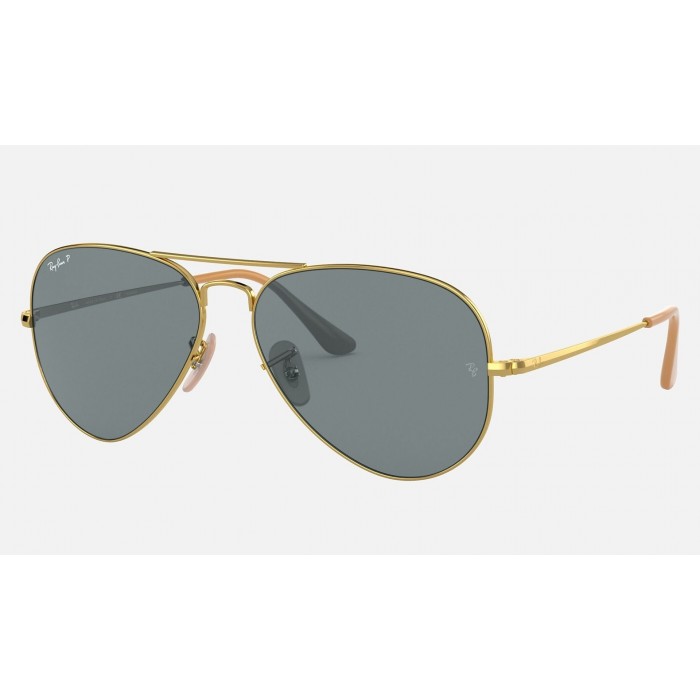 Ray Ban RB3689 Light Blue Polarized Classic Gold Sunglasses