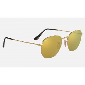 Ray Ban Hexagonal Flat Lenses RB3548 Gold Frame Yellow Flash Lens Sunglasses