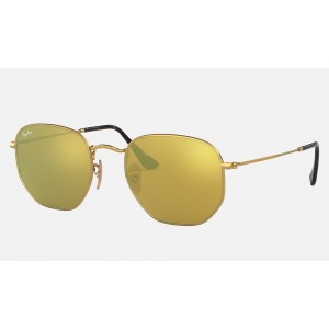 Ray Ban Hexagonal Flat Lenses RB3548 Gold Frame Yellow Flash Lens Sunglasses