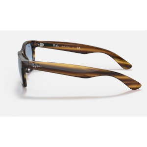 Ray Ban New Wayfarer Color Mix Low Bridge Fit RB2132 Gradient + Striped Brown Frame Light Blue Gradient Lens Sunglasses