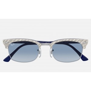 Ray Ban Clubmaster Square RB3916 Gradient + Wrinkled Light Grey Frame Light Blue Gradient Lens Sunglasses
