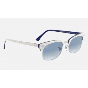 Ray Ban Clubmaster Square RB3916 Gradient + Wrinkled Light Grey Frame Light Blue Gradient Lens Sunglasses