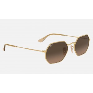 Ray Ban Round Octagonal Classic RB3556 Gradient + Gold Frame Brown Gradient Lens Sunglasses
