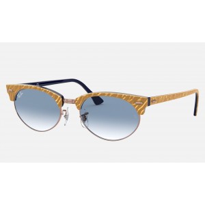 Ray Ban Clubmaster Oval RB3946 Gradient + Wrinkled Beige Frame Light Blue Gradient Lens Sunglasses