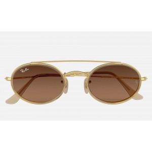 Ray Ban Oval Double Bridge RB3847 Brown Gradient Gold Sunglasses