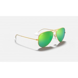 Ray Ban Aviator Flash Lenses RB3025 Green Flash Gold Sunglasses