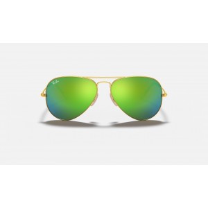 Ray Ban Aviator Flash Lenses RB3025 Green Flash Gold Sunglasses