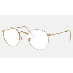 Ray Ban Round Metal Optics RB3447 Demo Lens White Shiny Gold Frame Clear Lens Sunglasses