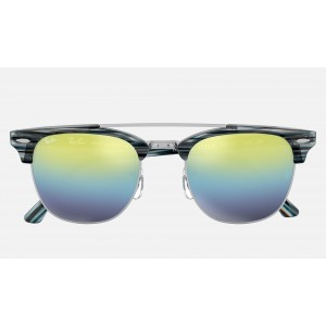 Ray Ban Clubmaster Double Bridge RB3816 Gradient Mirror + Blue Frame Blue Gradient Mirror Lens Sunglasses