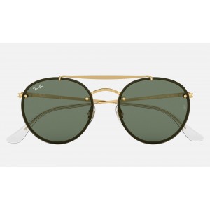 Ray Ban Round Blaze Round Double Bridge RB3614 Classic + Gold Frame Green Classic Lens Sunglasses