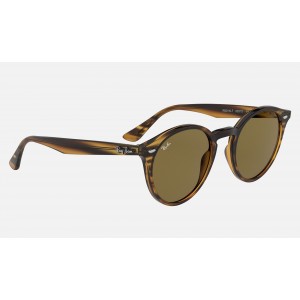 Ray Ban Round RB2180 Low Bridge Fit Classic B-15 + Red Frame Brown Classic B-15 Lens Sunglasses