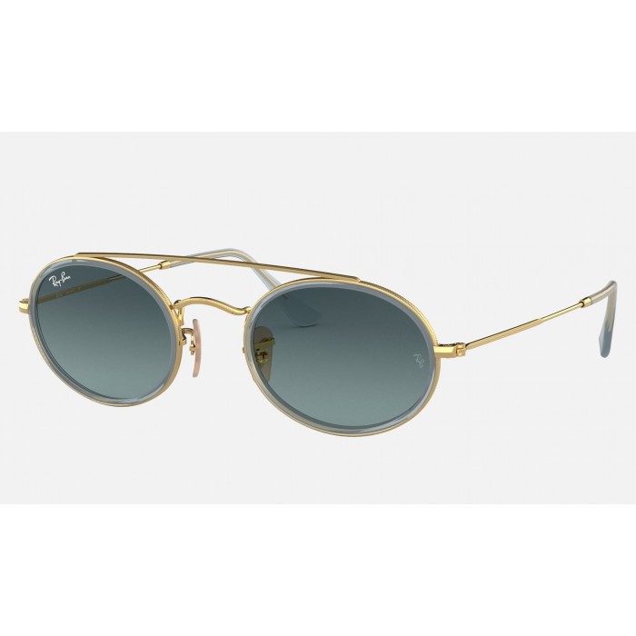 Ray Ban Oval Double Bridge RB3847 Blue Gradient Gold Sunglasses