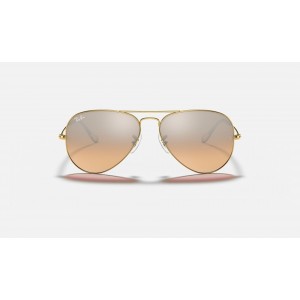Ray Ban Aviator Gradient RB3025 Silver/Pink Mirror Gold Sunglasses